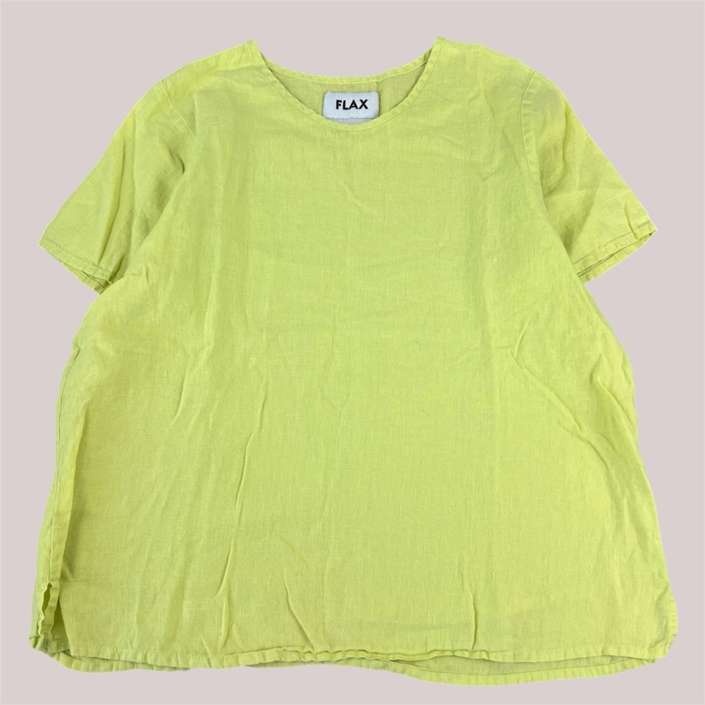 Flax 100% Linen Short Sleeve Lemon Lime Blouse 
Lightweight Small